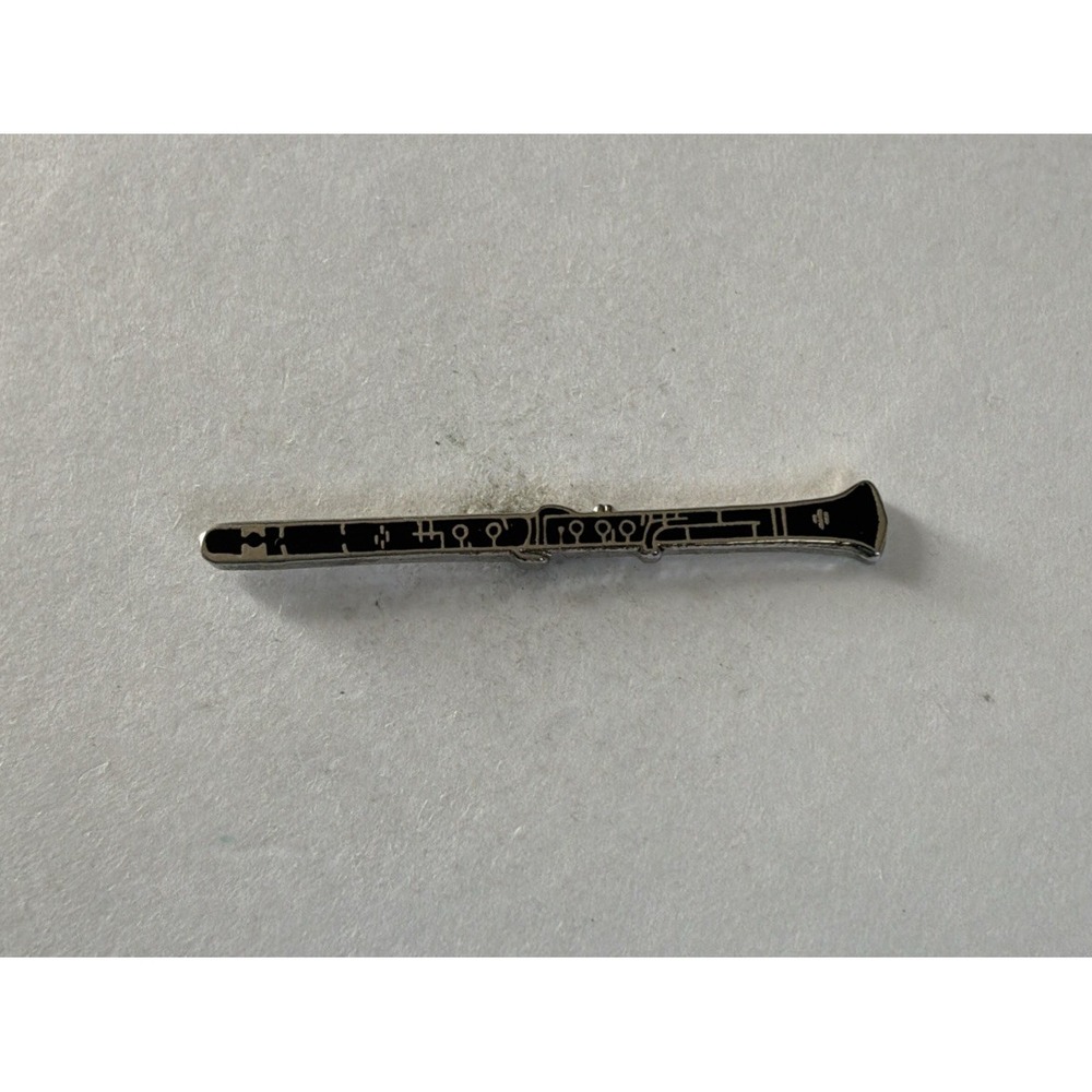 Clarinet Oboe Musical Instrument Lapel Pin Tie Tac Brooch Silver Tone Black